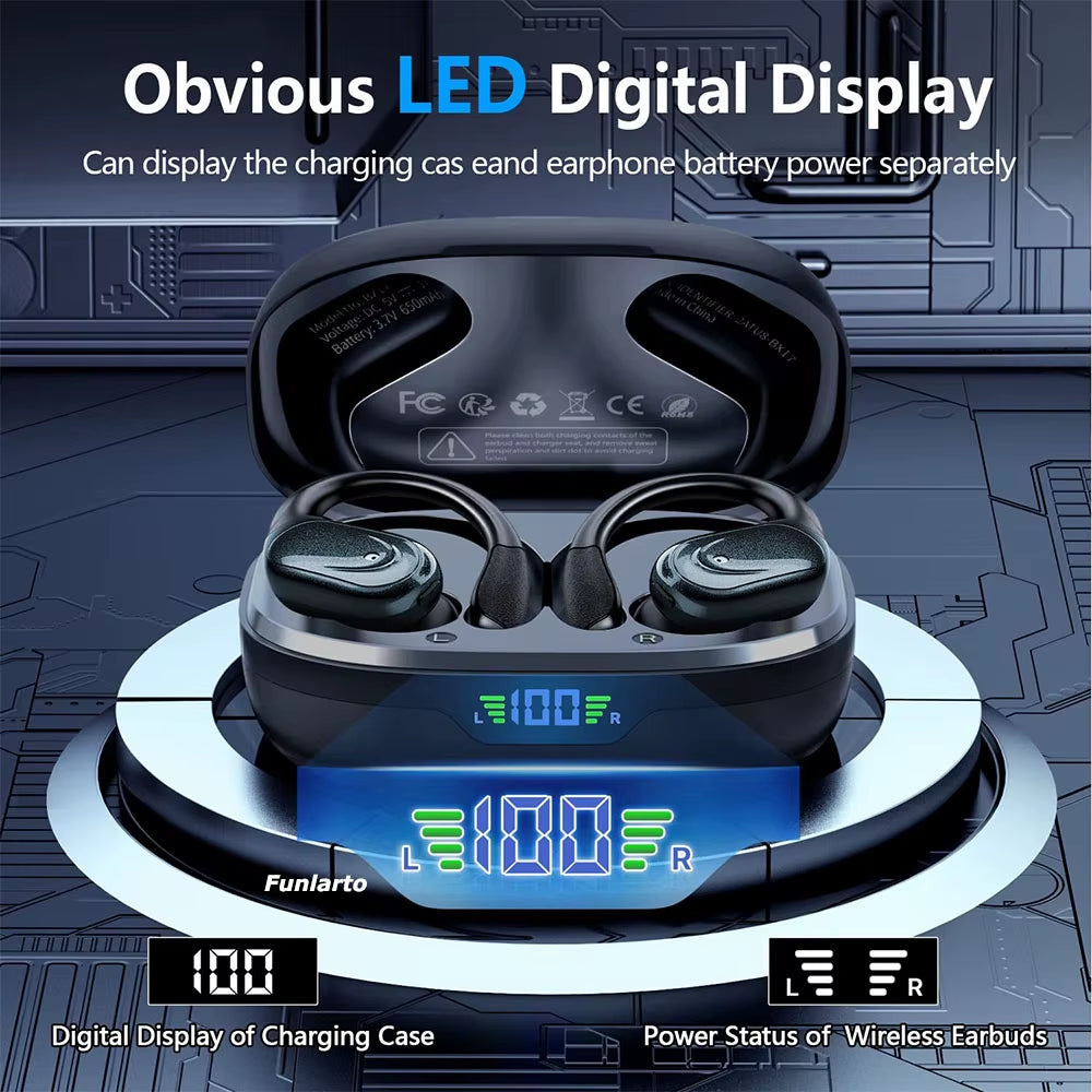 Wireless Running Earbuds 75 Hours Long Battery Life over the Ear Earbuds with Earhooks Hands Free Wireless Bluetooth Ear Buds