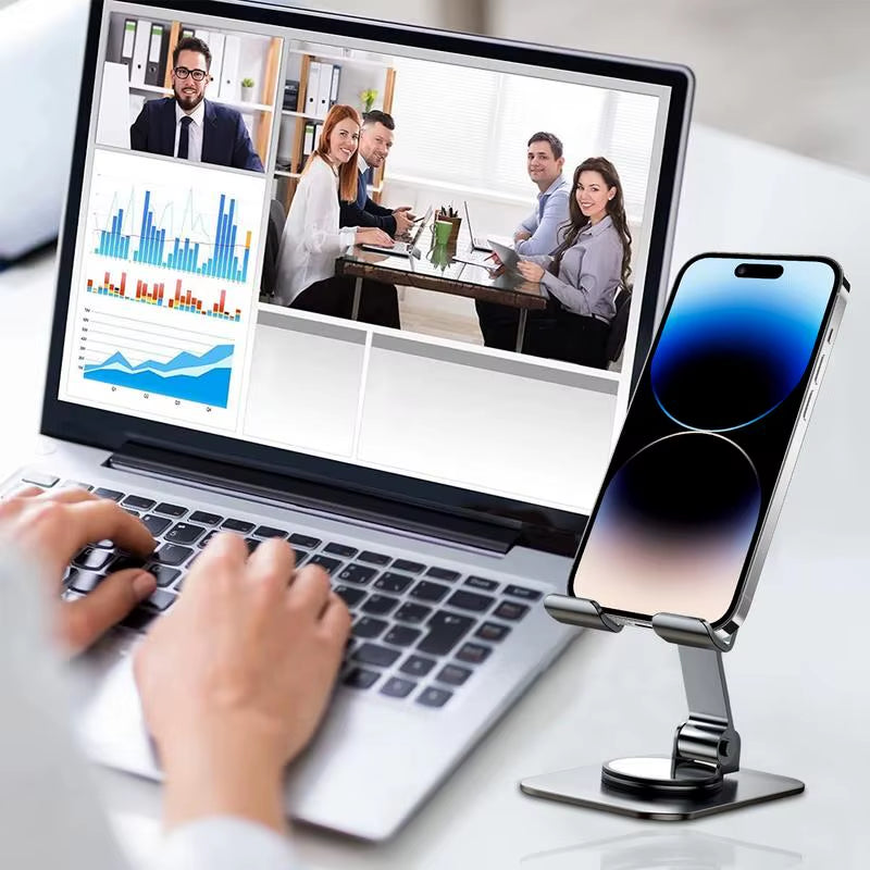 Rotating Phone Stand Metal Foldable Tablet Holder Portable Phone Stand Space-Saving Cell Phone Support for E-Book Readers Camera