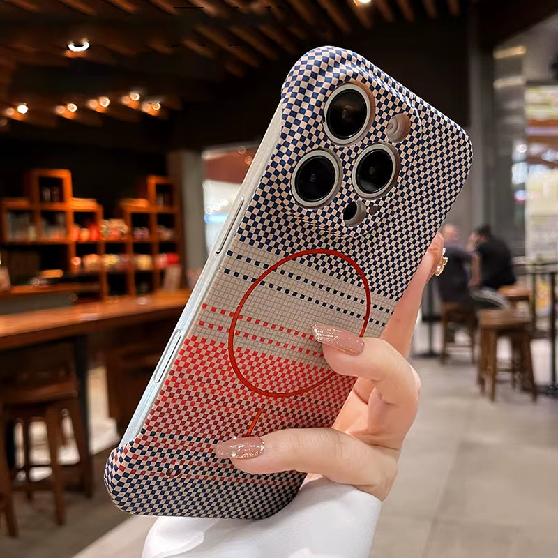 Luxury Frameless Carbon Fiber Texture Magnetic Case for Iphone 16 15 14 plus 13 12 Pro Max 11 for Magsafe Ultra-Thin PC Cover