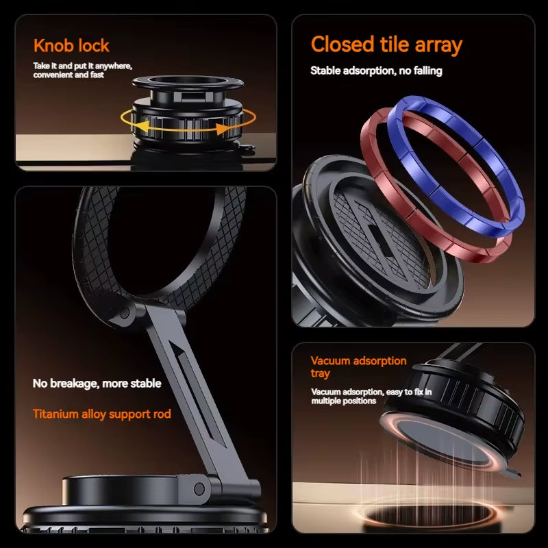 Metal  Vacuum Magnetic Car Phone Holder Mount Adjustable Suction Foldable Phone Stand for Mirro Gym Bath Shower Home