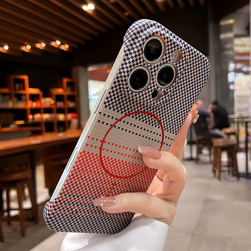 Luxury Frameless Carbon Fiber Texture Magnetic Case for Iphone 16 15 14 plus 13 12 Pro Max 11 for Magsafe Ultra-Thin PC Cover