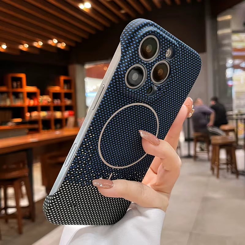 Luxury Frameless Carbon Fiber Texture Magnetic Case for Iphone 16 15 14 plus 13 12 Pro Max 11 for Magsafe Ultra-Thin PC Cover