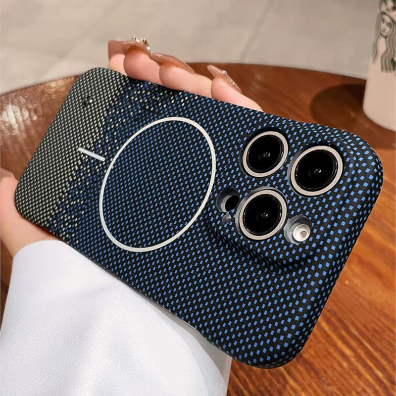 Luxury Frameless Carbon Fiber Texture Magnetic Case for Iphone 16 15 14 plus 13 12 Pro Max 11 for Magsafe Ultra-Thin PC Cover