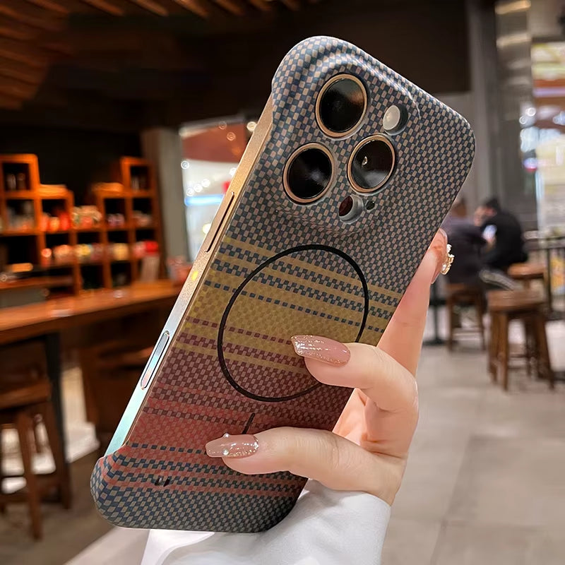 Luxury Frameless Carbon Fiber Texture Magnetic Case for Iphone 16 15 14 plus 13 12 Pro Max 11 for Magsafe Ultra-Thin PC Cover