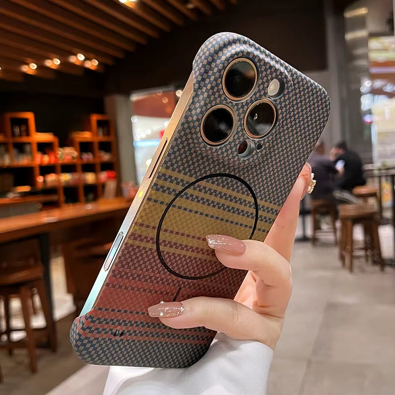 Luxury Frameless Carbon Fiber Texture Magnetic Case for Iphone 16 15 14 plus 13 12 Pro Max 11 for Magsafe Ultra-Thin PC Cover