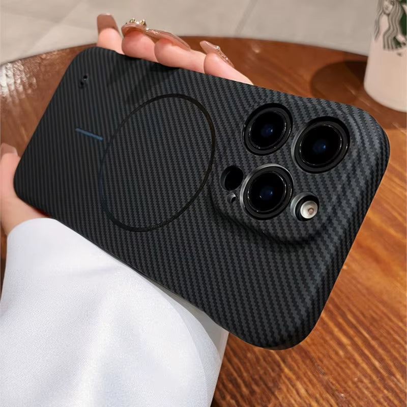 Luxury Frameless Carbon Fiber Texture Magnetic Case for Iphone 16 15 14 plus 13 12 Pro Max 11 for Magsafe Ultra-Thin PC Cover